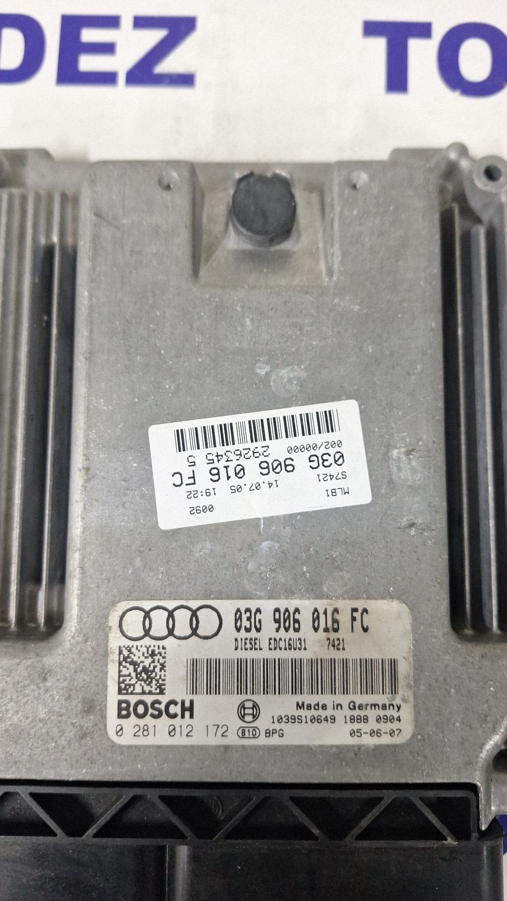 Calculator motor (ECU) Audi A4 S4 B7 8E 8H 2006 - 03G906016FC 0281012172 1039S10649